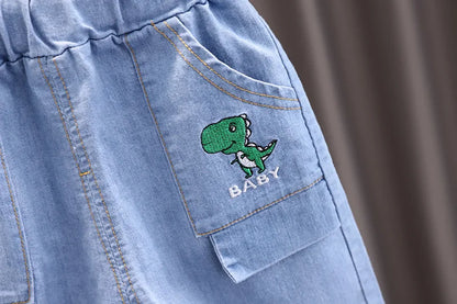 Summer Toddler Clothes Suit Full Print Dinosaur Pattern Short Sleeved Tshirt&shorts Set For Outdwear Tracksuit Boys Clothes Suit