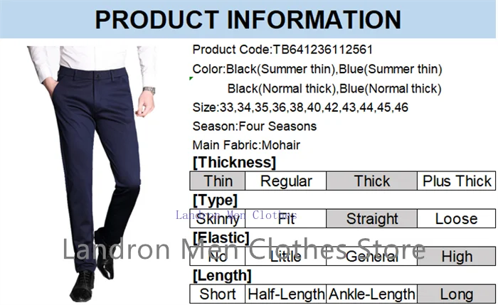 Formal Dress Suit Pants Tall Men 190CM Business Black Blue Plus Size 40 42 44 46 Extra Long Lengthened Straight Office Trousers