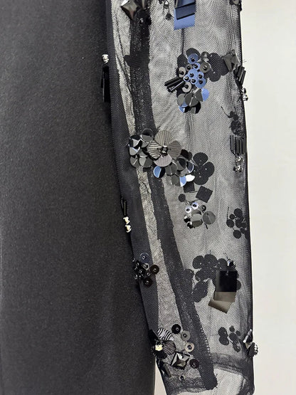 HIGH STREET Newest Fashion 2026 Designer Party Vestido Women's Spliced Mesh Diamonds Beaded Long Sleeved Maxi Long Dress