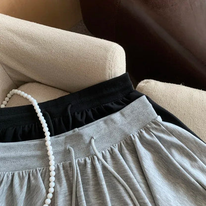 Summer Women Sports A Line Skirts for Women Summer High Waist Drawstring Solid Mini Skirts Female Sweet All Match Ballet Skirts