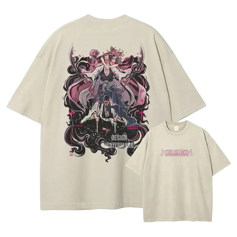 Japan Anime Bleach Aizen Sousuke Graphic Tee Men Oversized Washed Tshirts Manga Casual T Shirt Harajuku Male Cotton T-shirt