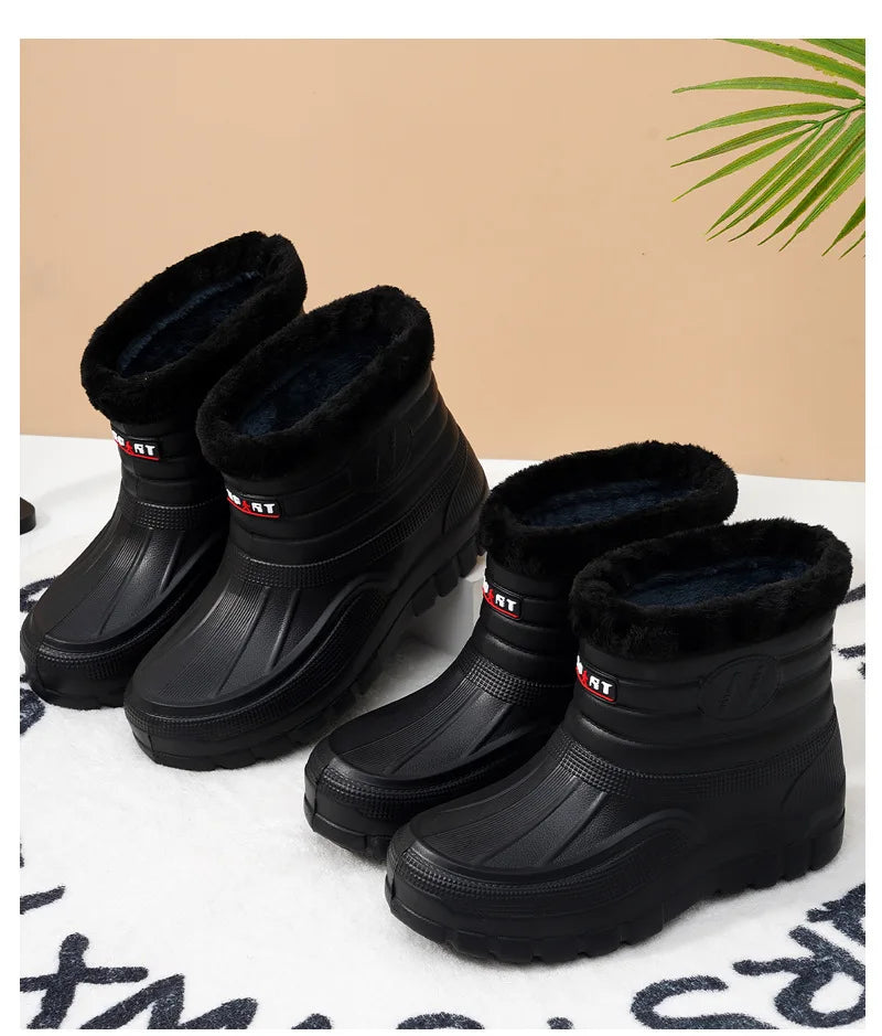 40-45 Men Rain Boots Winter Waterproof Shoes Ankle Snow Botas Plush Thick-soled Anti Slip High Top Zapatos Water Warm Footwear 1