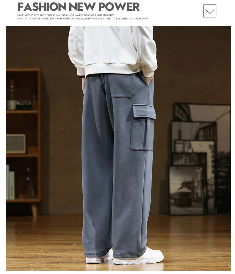 2026 New in Wide Leg Pants Men Autumn Straight Elastic Waist Baggy Cargo Trouser Male Relaxed Streetwear Sweatpant Plus Size Big