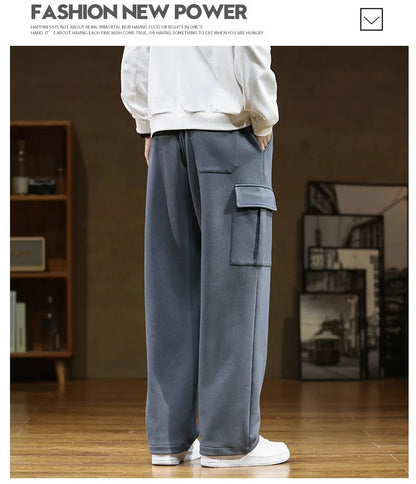 2026 New in Wide Leg Pants Men Autumn Straight Elastic Waist Baggy Cargo Trouser Male Relaxed Streetwear Sweatpant Plus Size Big