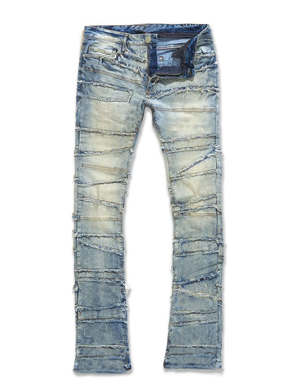 Straight Pant Men Jeans Denim Pants Slim Fit Irregular Folds Tassel Splice Simple Button Pocket High Street Trousers Spring