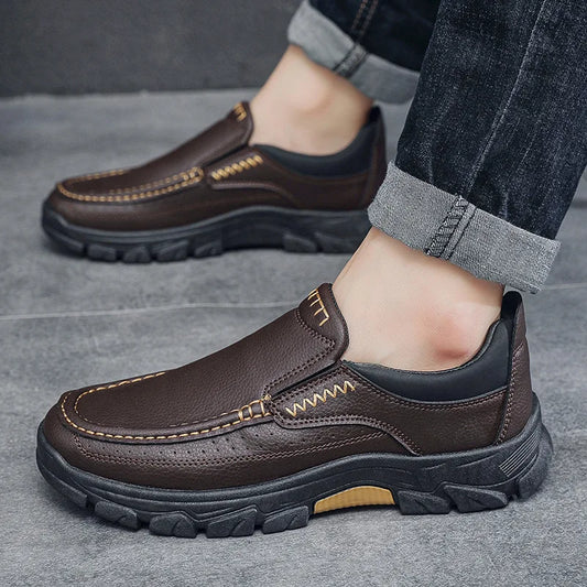 New Spring  Autumn Men's Casual Shoes British Middle aged Dad Shoes Fashion Business Leather Shoes