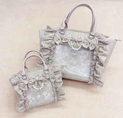 Japanese Sle Lace Trim Painful Bag Small Fraance Sle Handbag Single oulder Satchel Embellied with Button And Pleate...