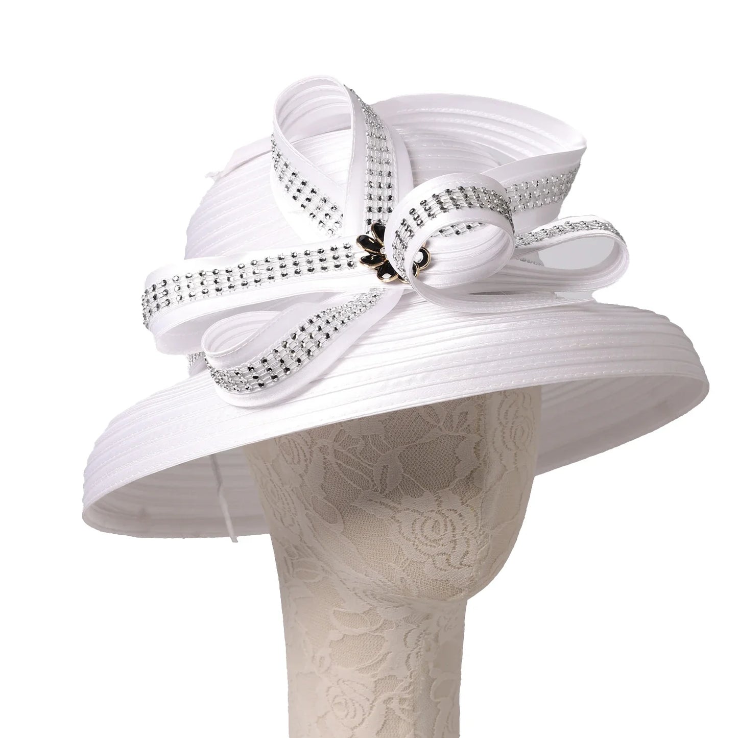 Elegant Cloth Top Hats For Women Cocktail Tea Party Dress Derby Cap Ladies Flower Wide Brim Church Fedora Black Cloche Hats