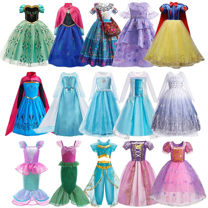 Girls Elsa Anna Dress Children Princess Carnival Dress Kids Jasmine Rapunzel Pageant Flower Disguise Birthday Cosplay Costume