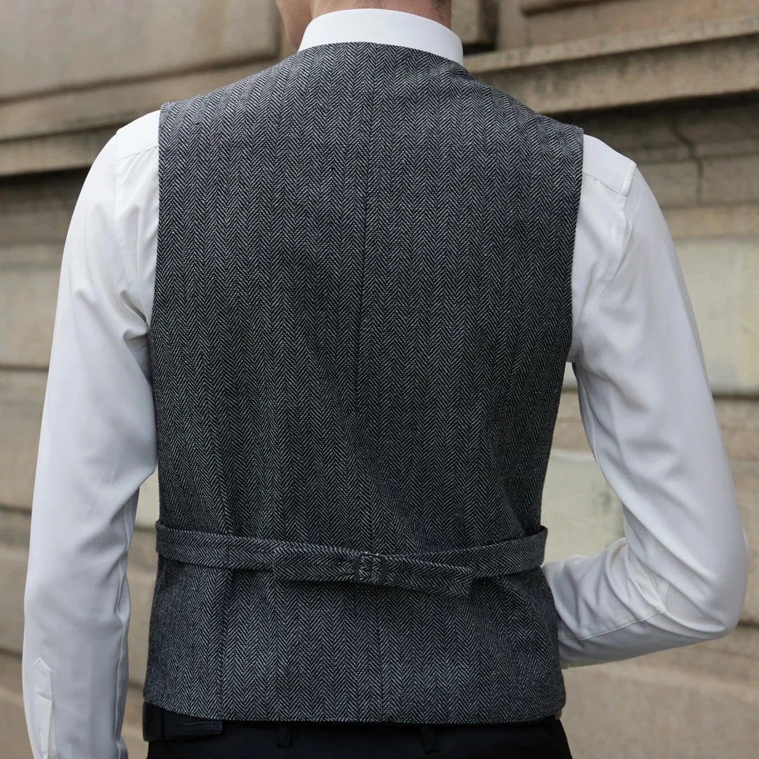 Men Vest Gray Herringbone V Neck Single Button Waistcoat For Wedding Prom Business Casual Formal Daily Office Work Men Suit Vest