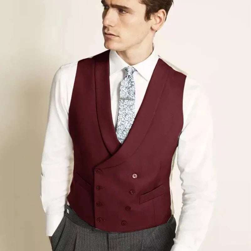 Men Vest Dark Gray Double Button With Lapel Gentleman Waistcoat For Business Regular Slim Wedding Banquet Men Suit Vest
