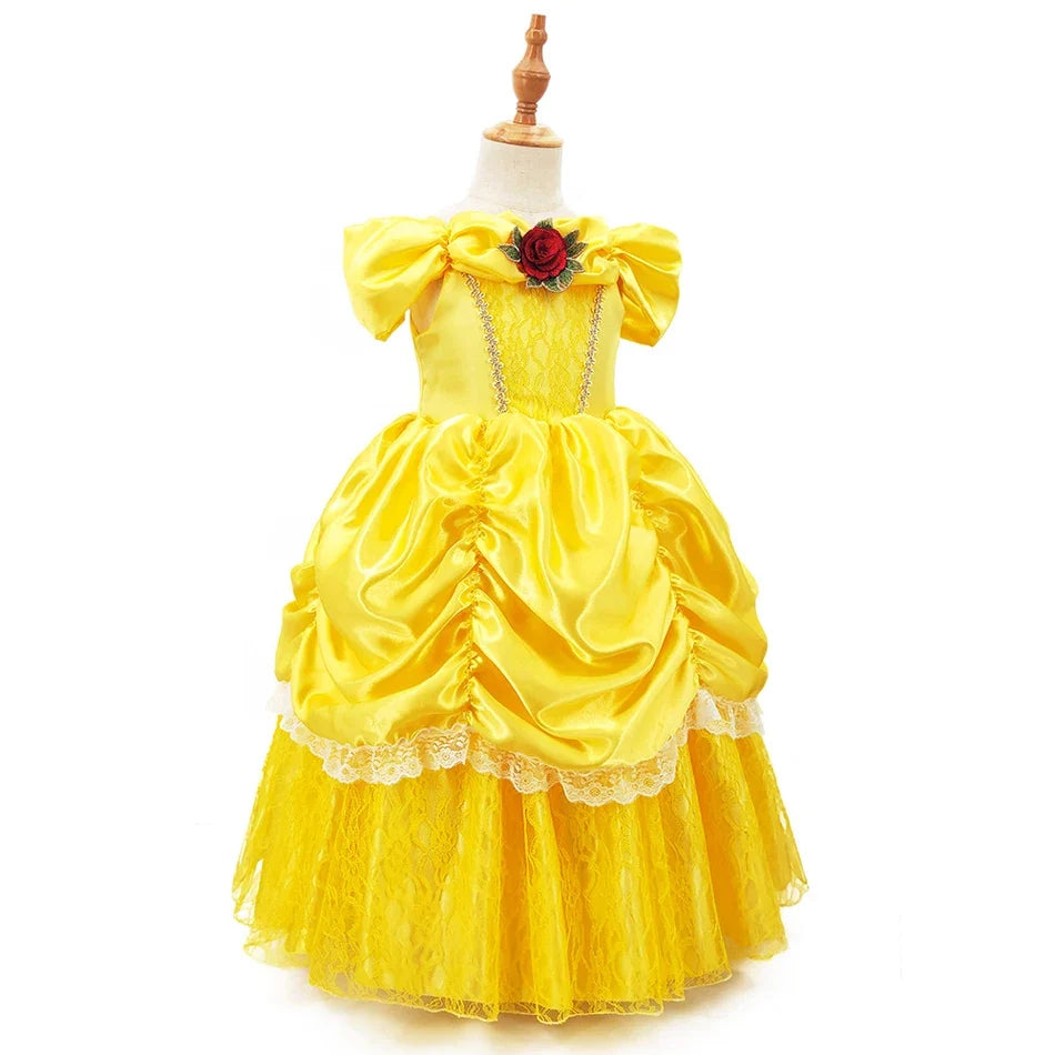 Girl Belle Dress Beauty Cosplay Costume Princess Deluxe Applique Outfit Children Birthday Party Elegant Gown Fairy Disguise Sets