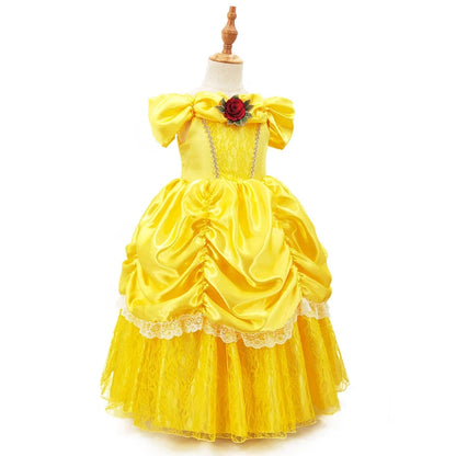 Girl Belle Dress Beauty Cosplay Costume Princess Deluxe Applique Outfit Children Birthday Party Elegant Gown Fairy Disguise Sets