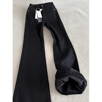 Y2K Loose Jeans Women Casual Trousers Baggy Denim Pants for Ladies Soft Stretch Waist Winter Thermal Fleece Lined Comfort Fit