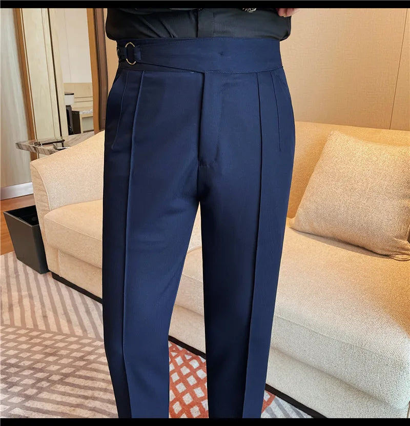 High Quality Men's Suit Pant Solid Color England Style Slim Fit Casual High Waist Trousers Men Spring Autumn Fashion Suit Pants