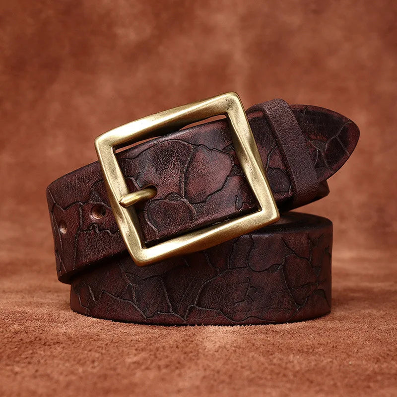 3.8CM Retro fashion trend  personality niche ice cracked belt  men's leather top layer cowhide youth jeans belt