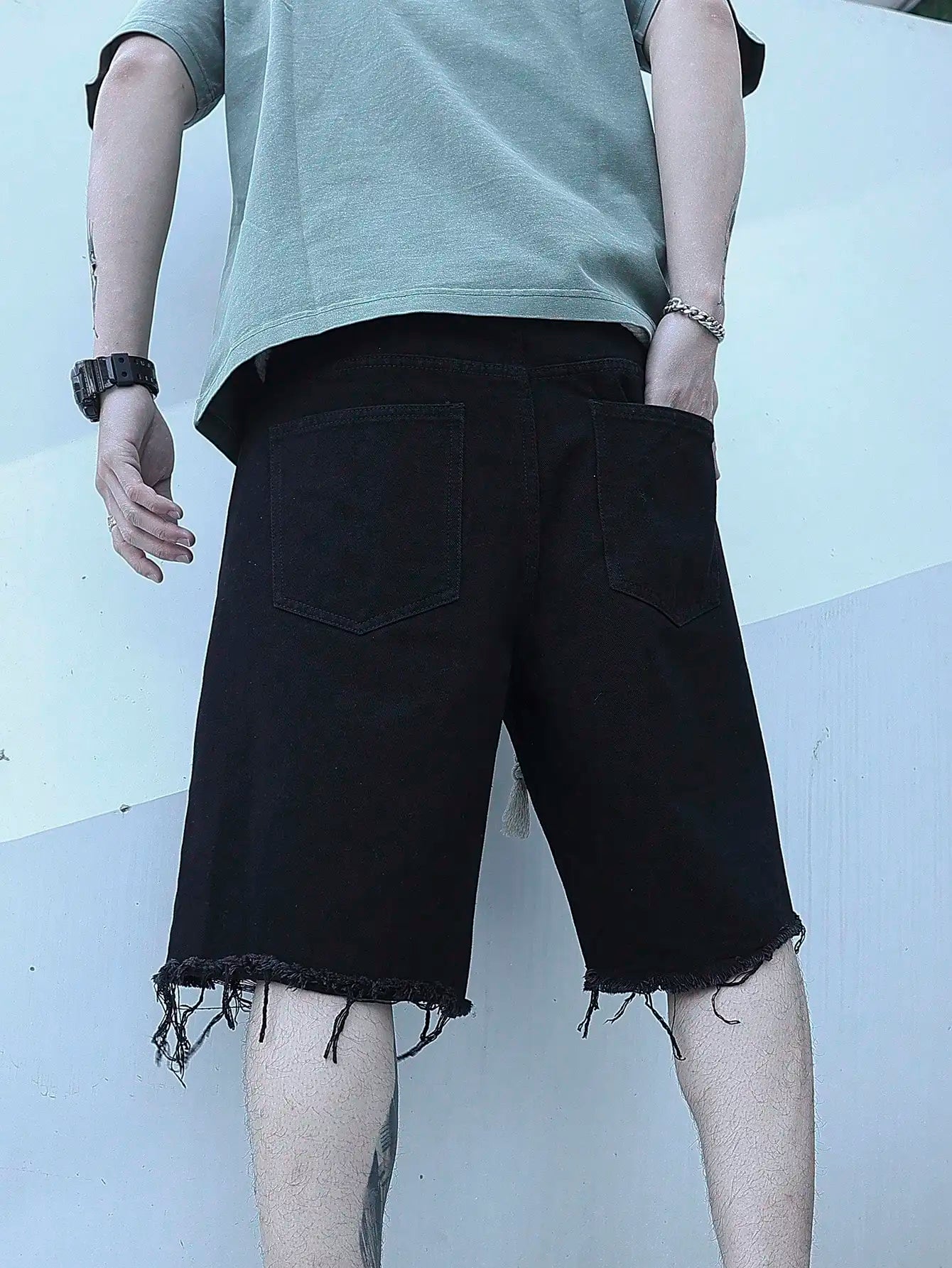 Men Summer Stretchy Denim Shorts Jeans for Men Streetwear Style Ripped Denim Shorts with High Stretch Knee Baggy Comfort Pants