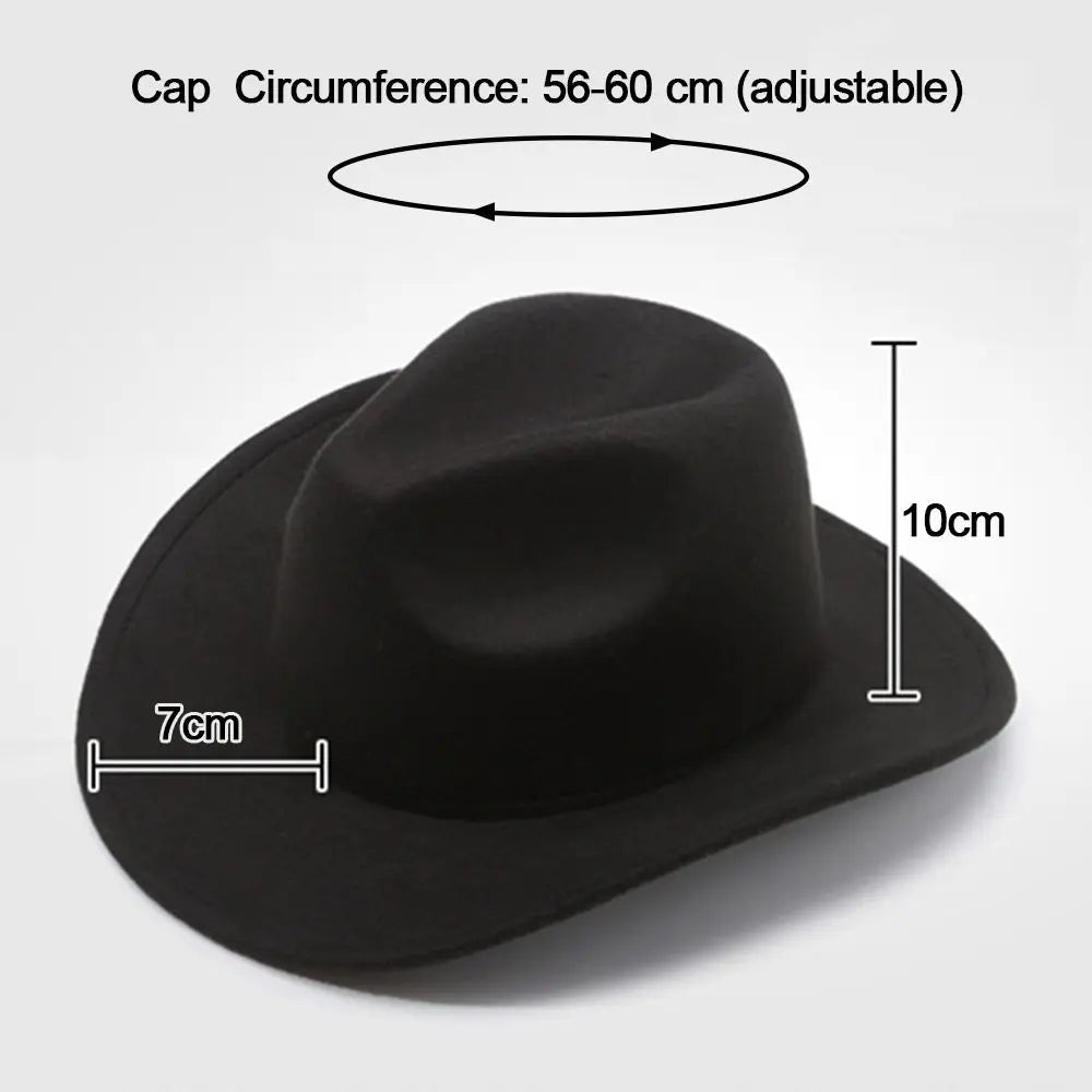 New Wide Brim Cowboy Hat Solid Color Felt Panama British Retro Cap Women Men