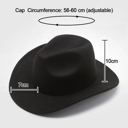 New Wide Brim Cowboy Hat Solid Color Felt Panama British Retro Cap Women Men