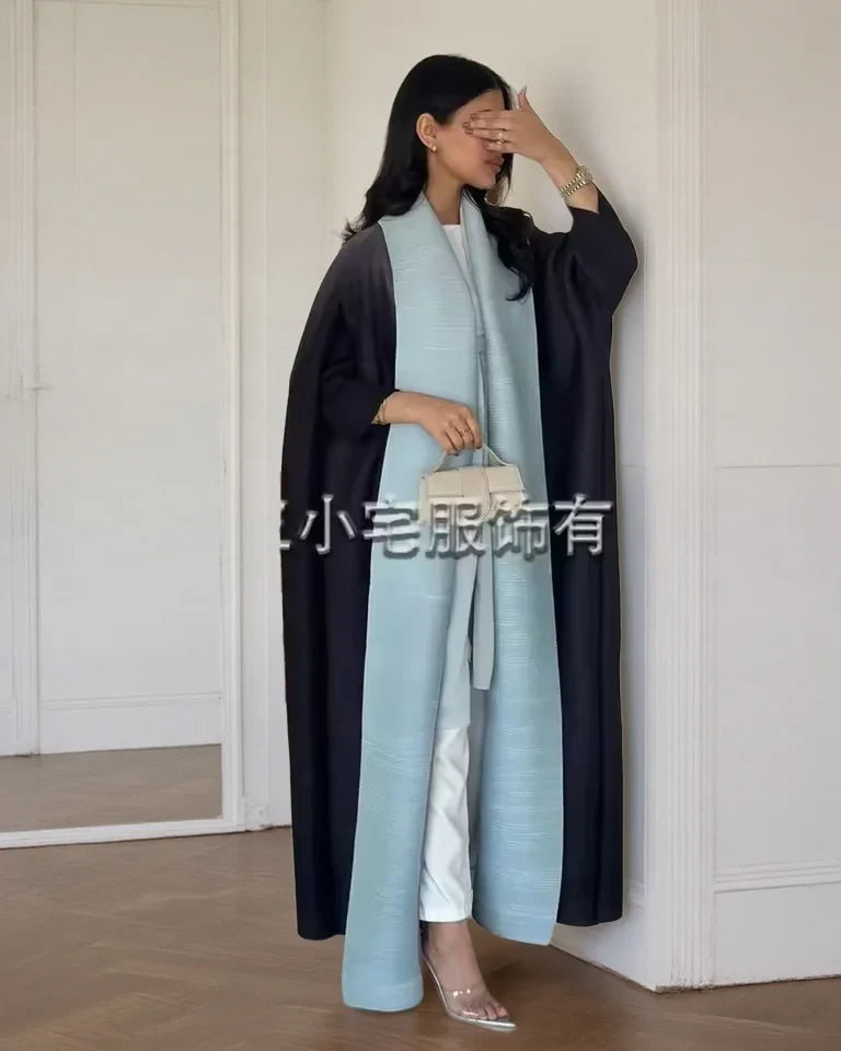 Women's Fold Miyake Pleated Abaya Long Sleeve Print Foldable Collar Robe Cardigan Coat New Winter Fashion Original Design 2026