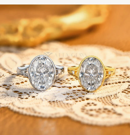 Oval Cut 10CT Dazzling Moissanite Ring 925 Sterling Silver Milgrain Bezel Promise Band ForWomen Vintage Wedding Jewelry