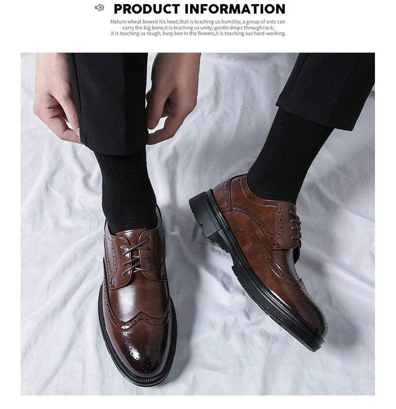 Men's Leather Brogue Oxford Dress Shoes Formal Business Handmade Classic 2026 Brown Black Chaussure Homme