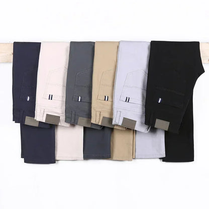 New Mens Spring Summer Business Casual Pants Fashion Cotton Soft Stretch Straight Classic Trousers Korean Solid Color Man Pants