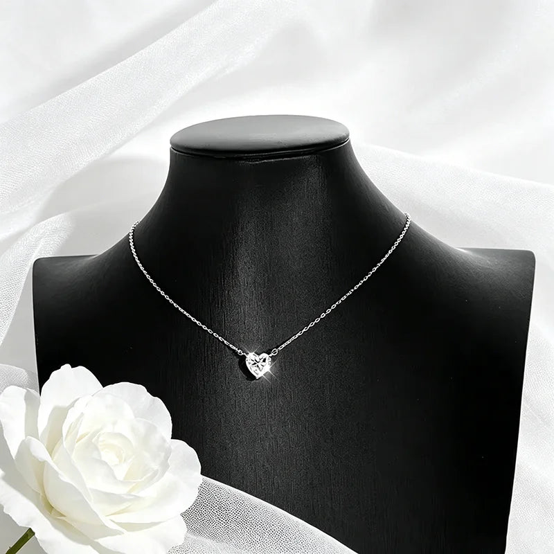 1CT 2CT 3CT Heart Cut Certified Moissanite Necklace for Women 18k Gold Plated Jewelry Sterling Silver S925 Pendant Chain