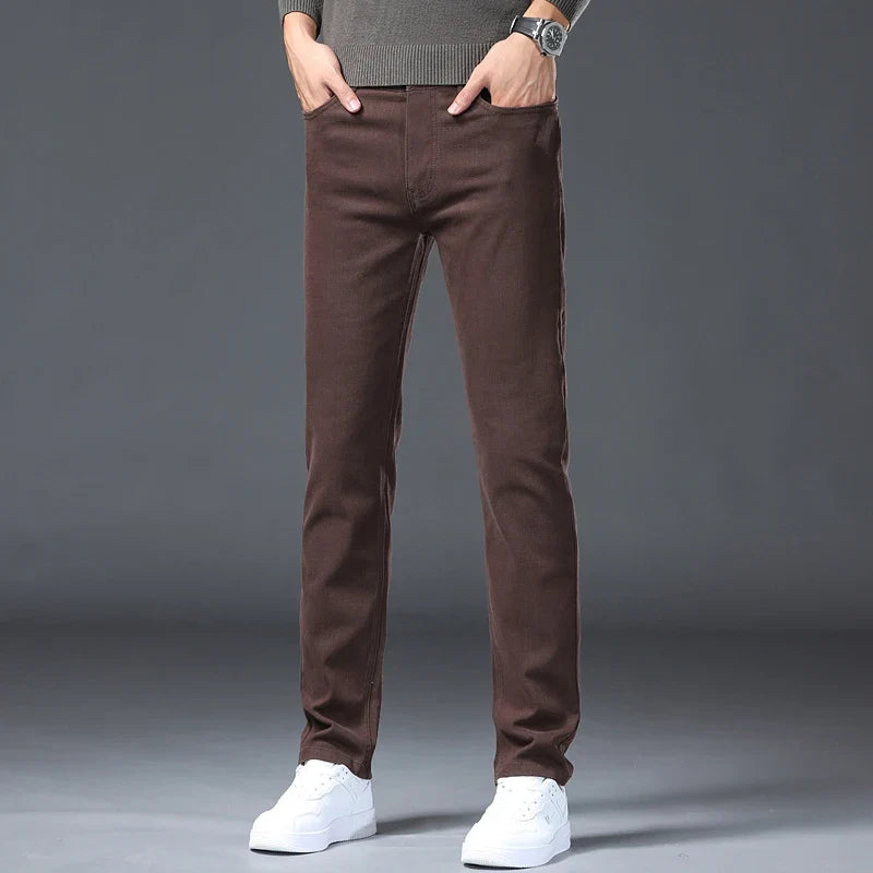 Large Size 42 44 Autumn 96% Cotton Men's Stretch Slim Jeans ArmyGreen Soft Comfortable Casual Straight Denim Pants Trousers