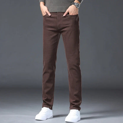 Large Size 42 44 Autumn 96% Cotton Men's Stretch Slim Jeans ArmyGreen Soft Comfortable Casual Straight Denim Pants Trousers