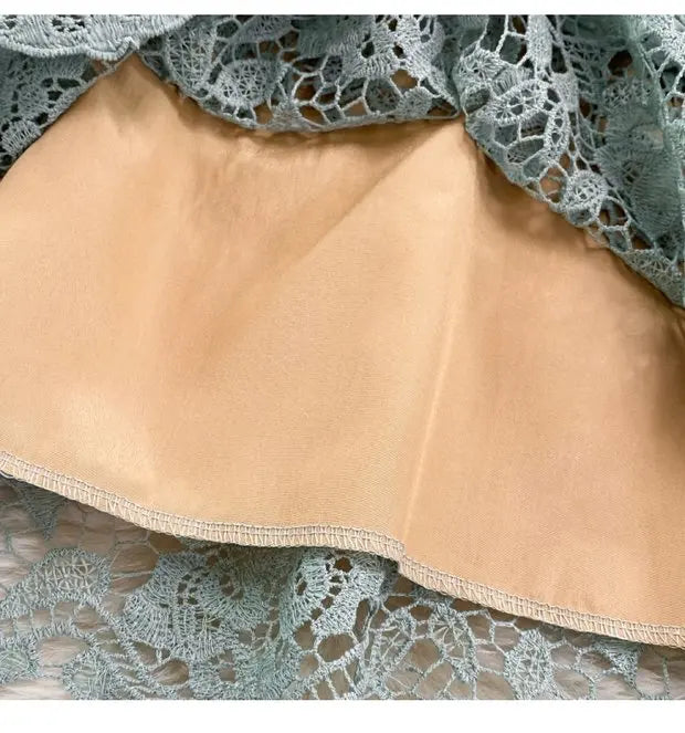 Retro Court Sle round Ne Fly Sve Slimming Soluble Hook Flower Hollow A-Line Dr Summer New Arrival Women's Faion