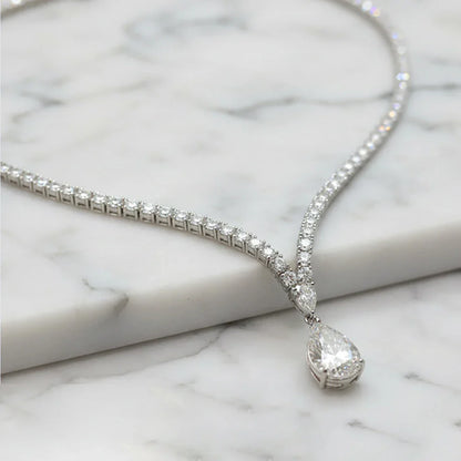 V-shape Moissanite Tennis Necklace for Women with 6Carat WaterDrop Pear Cut Diamond Pendant Riviera Necklace with Certificates