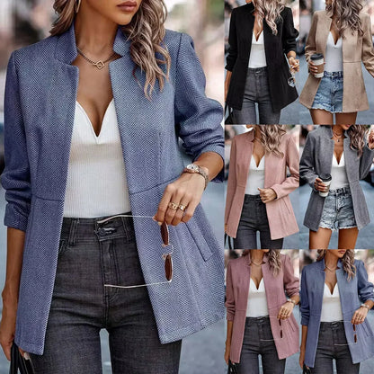 Fashionable Casual Woolen Open Cardigan Jacket Simple Design Princess Sleeve Polo Collar Full Length Single Piece Women's Suit