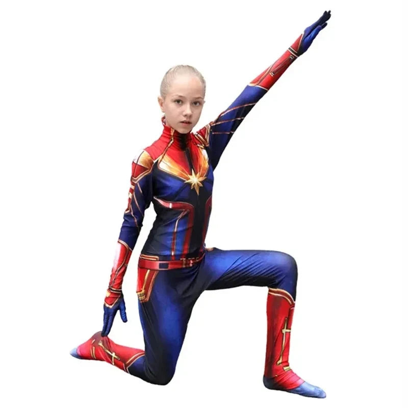 Super Hero Cos Anime Carol Danvers Cosplay Jumpsuit Spider Cosplay Costume Avengers Halloween For Kids Boys Women Party Hero Cos