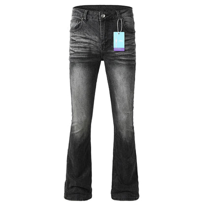 Men's Boot Cut Denim Jeans Gray Black High-Quality Cotton Pants Classic Slim Stretch Flared Trousers