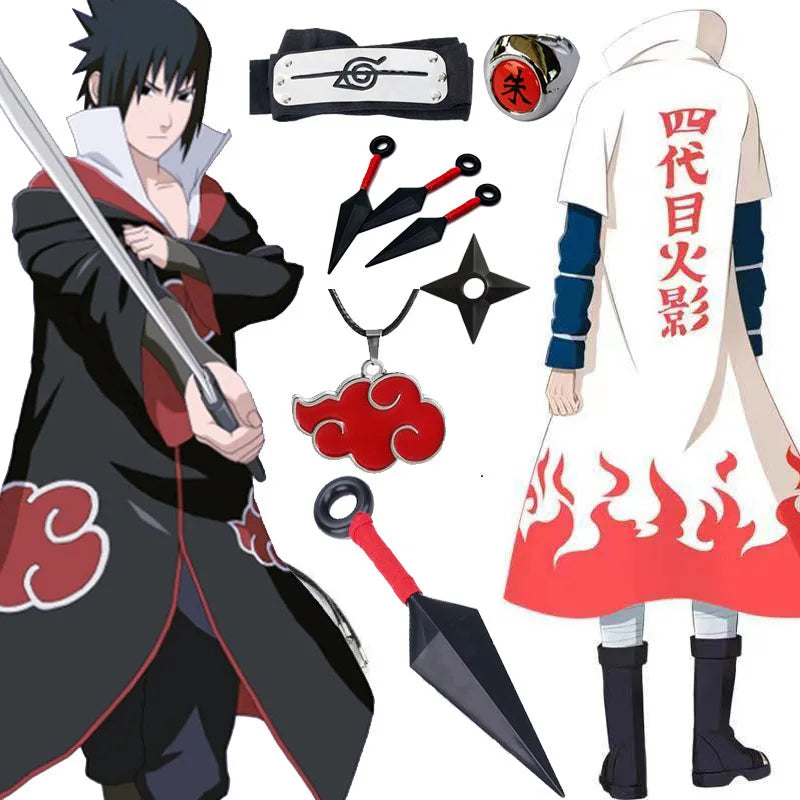 Anime Ninja Cosplay Akatsuki Cosplay Costume Uchiha Itachi Red Cloud Cloak Robe Cloak Headband Props Halloween Clothe