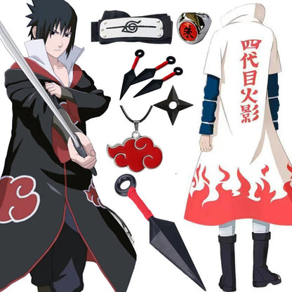 Anime Ninja Cosplay Akatsuki Cosplay Costume Uchiha Itachi Red Cloud Cloak Robe Cloak Headband Props Halloween Clothe