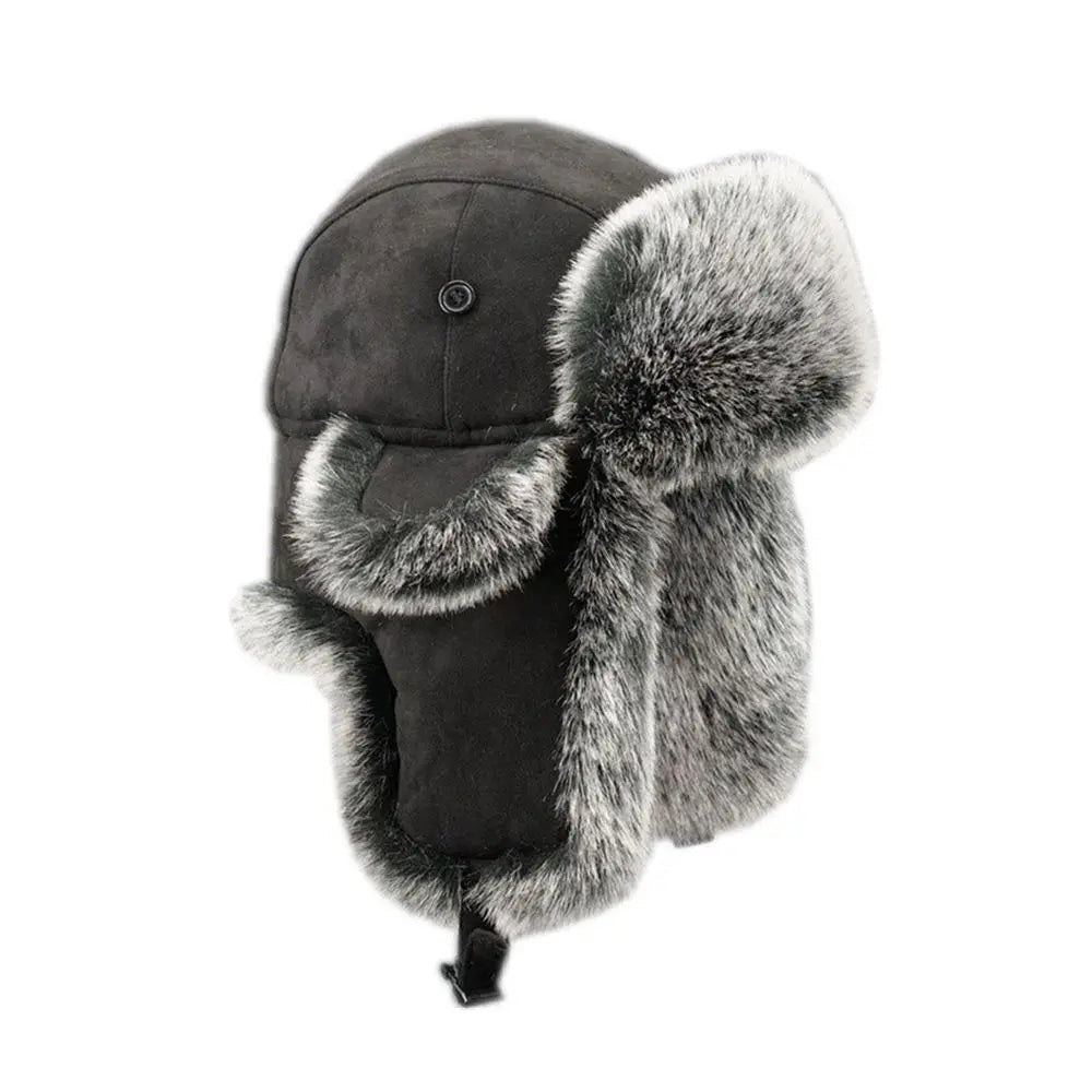 Suede Leather Russian Cossack Ski Cap Earflap Bonnet Faux Fur Earflap Bomber Hats Trapper Hat