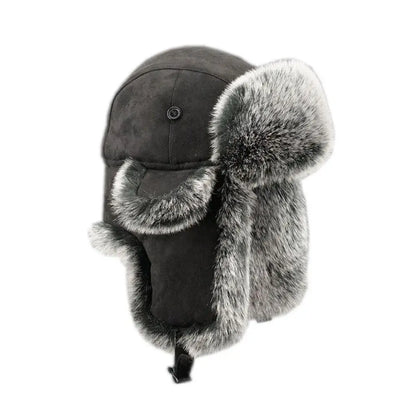 Suede Leather Russian Cossack Ski Cap Earflap Bonnet Faux Fur Earflap Bomber Hats Trapper Hat