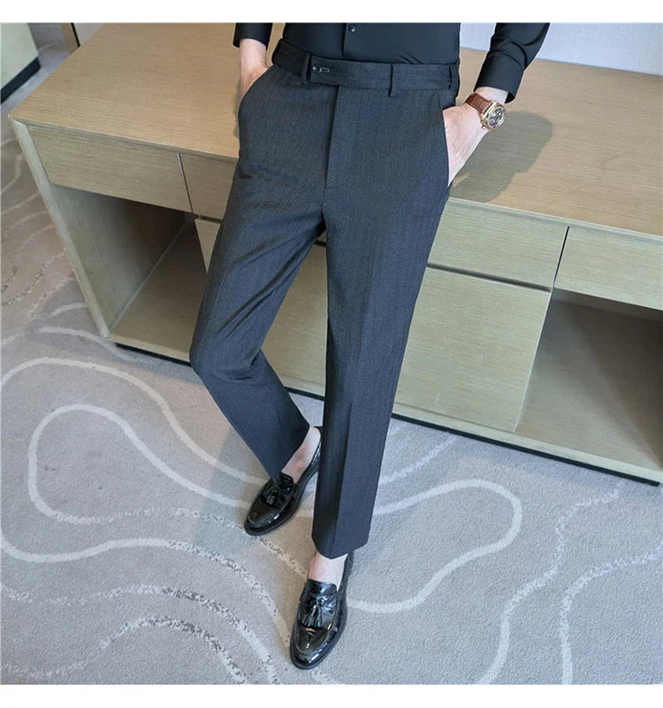 High Qualitys Wool Elastic Waist Striped Suit Pants Autumn Winter Thickening Men Business Slim Fit Social Casual Trousers Hommes