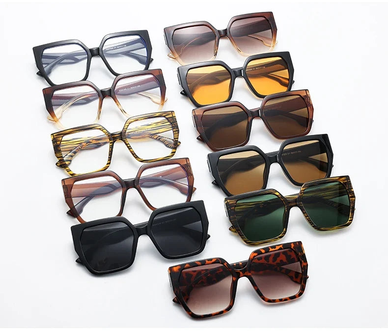 Cycling 8pcs Cateye Sunglasses Sets Women Luxury Minimalist Leopard Pattern Design Retro Polygonal Eyeglasses UV400 Unisex