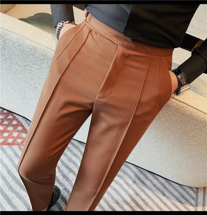 High Quality Men's Suit Pant Solid Color England Style Slim Fit Casual High Waist Trousers Men Spring Autumn Fashion Suit Pants