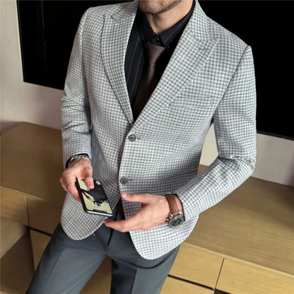 Autumn Winter Thick Wool Plaid Suit Jacket 2025 New Men's Slim Fit Casual Fashion Formal Business Socia Party Jacket Coats