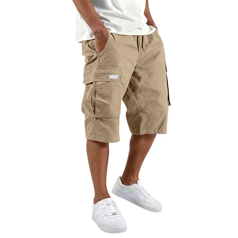 2026 NEW men loose straight pants Casual multi-pocket Shorts Summer Five-Inch Men's drawstring Sports cargo short