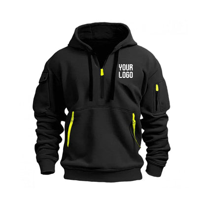 2025 new men's and women's multi pocket ribbon zipper wool hooded casual shirt loose pullover fashionable sports shirt top