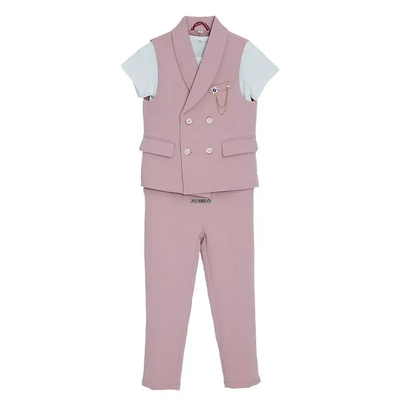 Children Formal Wedding Suit Kids Vest Pants Party Photograph Set Teenager Boys Tuxedo Party Dress Child Dance Show Costume