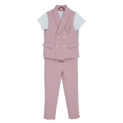 Children Formal Wedding Suit Kids Vest Pants Party Photograph Set Teenager Boys Tuxedo Party Dress Child Dance Show Costume