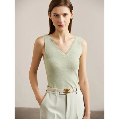 Minimalism Tank Top for Women 2025 Summer New Versatile V-neck fit Knitted Vest Camis Black Tops Women Clothing 72341028