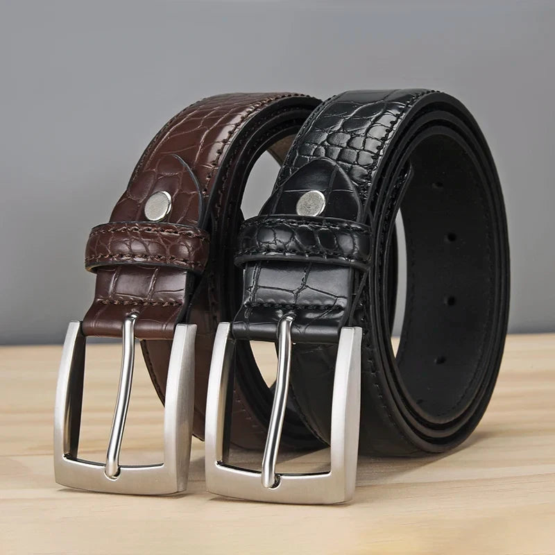 Men's Alligator Pattern Belt - Alloy Buckle, , Square Button, Fashionable Adjustable Dress Belt