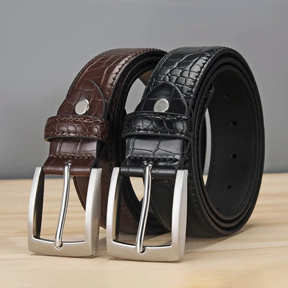 Men's Alligator Pattern Belt - Alloy Buckle, , Square Button, Fashionable Adjustable Dress Belt